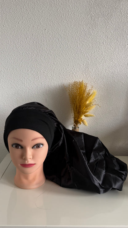 Extra Long Satin Bonnet – Black | Protective Sleep Cap
