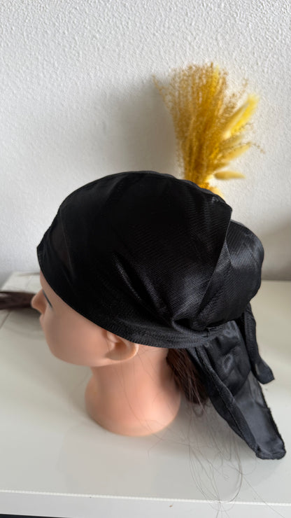 Black Silky Durag – Long Tail | Wave & Hair Protection
