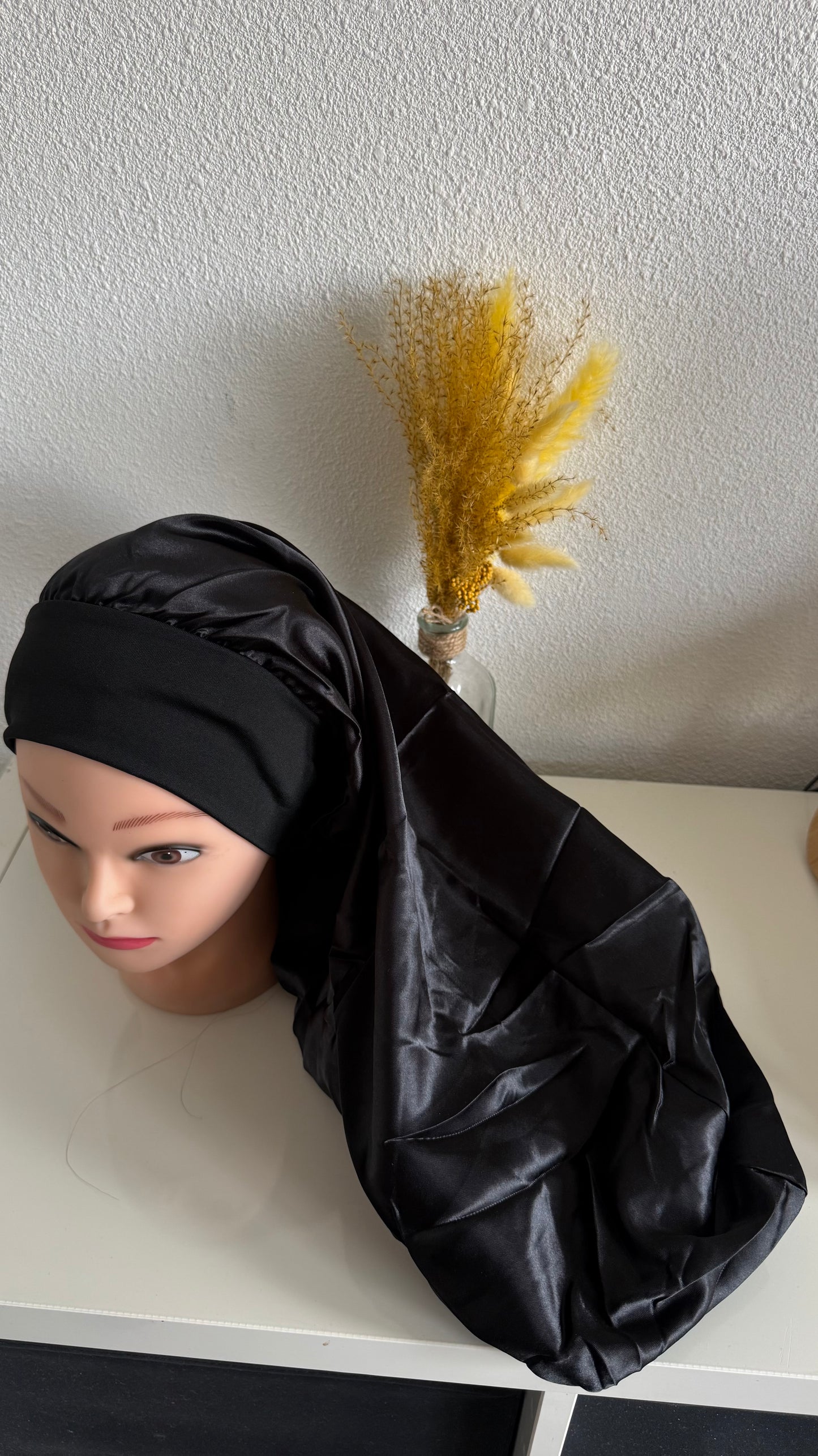 Extra Long Satin Bonnet – Black | Protective Sleep Cap