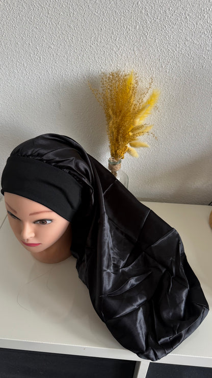 Extra Long Satin Bonnet – Black | Protective Sleep Cap