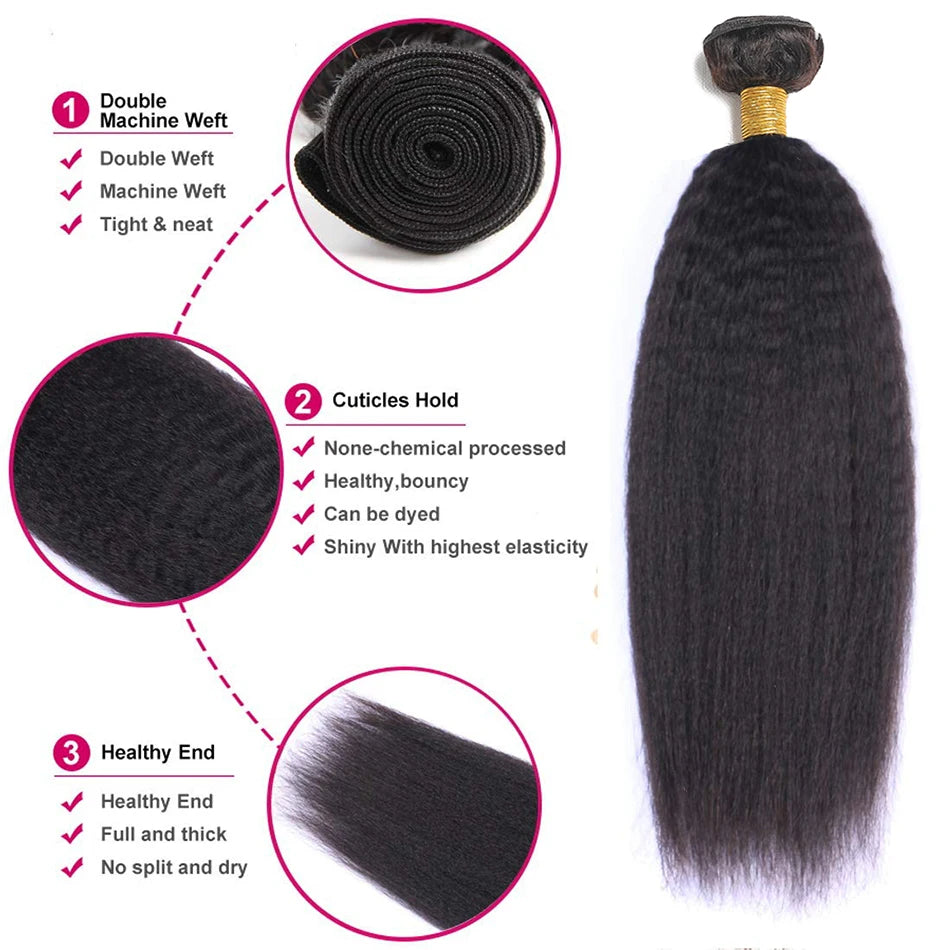 Raw Brazilian Virgin Hair Bundles Kinky Straight Human Hair Weave Bundles Remy Hair Extension 1 3 4 Bundles Coarse Yaki 30 inch